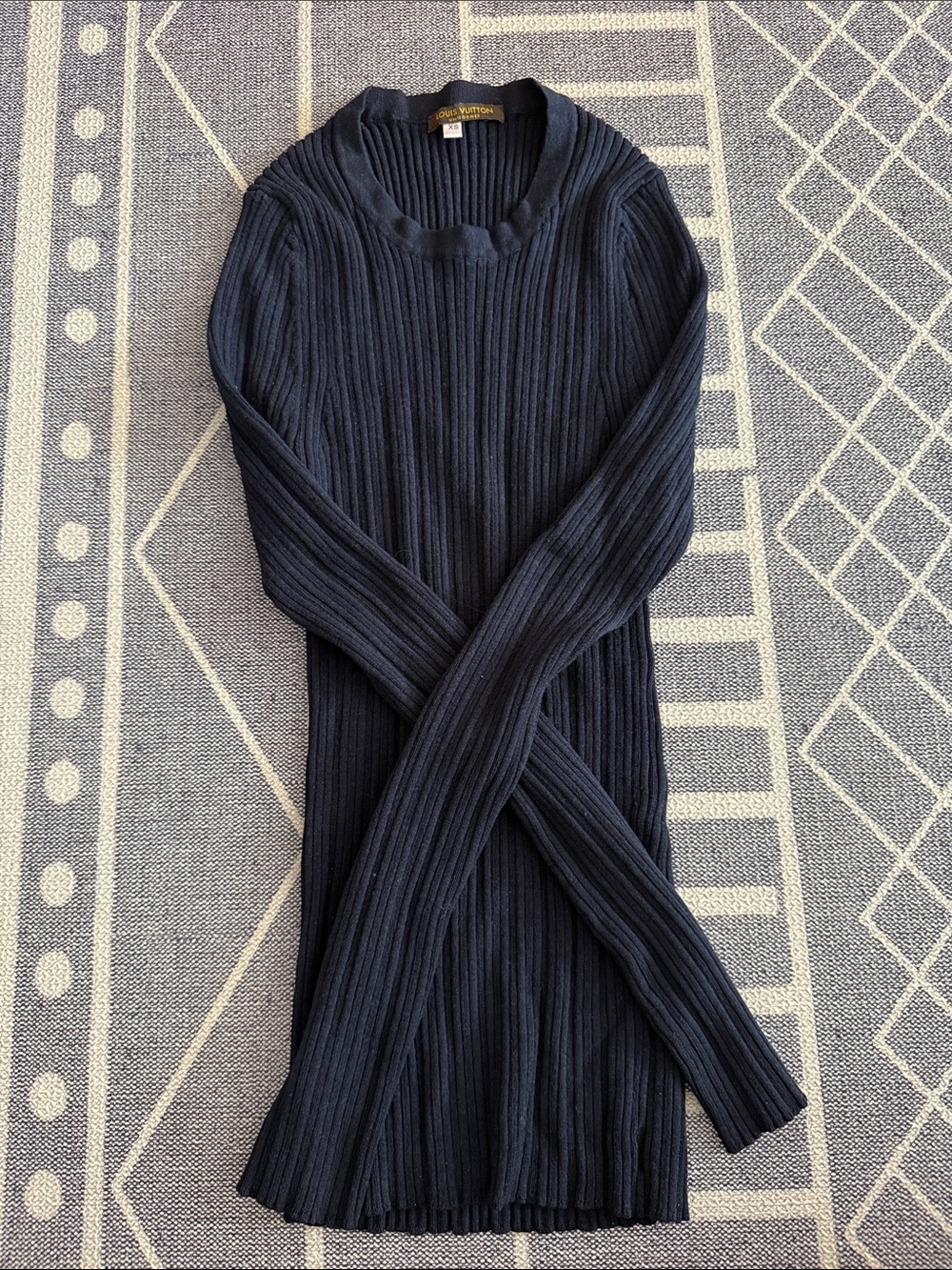 Louis Vuitton Ribbed Long Sleeve Knit Dress - Navy